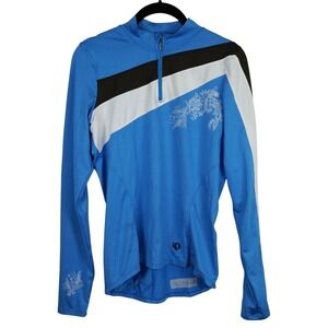 Pearl Izumi Cycling Jersey Women Medium Blue Zip‎ Floral Athletic Long Sleeve